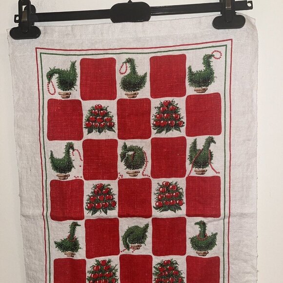 Vintage Christmas Tea Towel Colonial Williamsburg Red & Green Linen 1990s - Picture 5 of 10